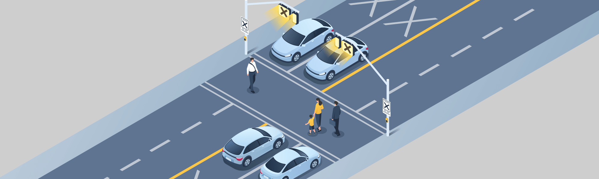 Traffic lights & pavement markings - The signs, overhead yellow lights, and pavement markings in the picture below indicate: